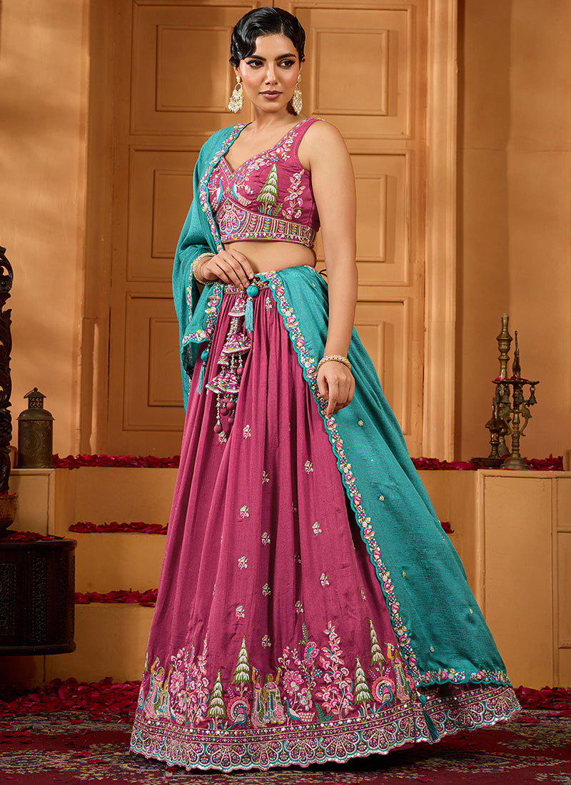 Vichitra Silk Rosegold Designer Wear Embroidery Work Lehenga Choli 385378