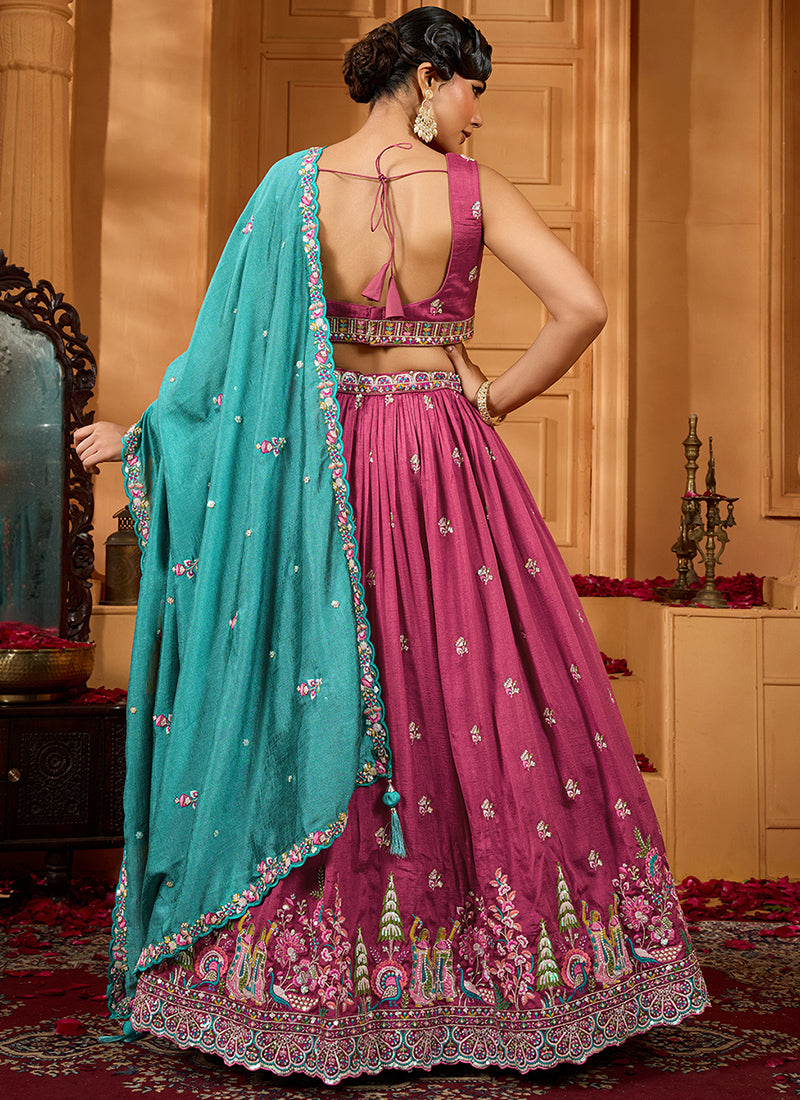 Vichitra Silk Rosegold Designer Wear Embroidery Work Lehenga Choli 385378