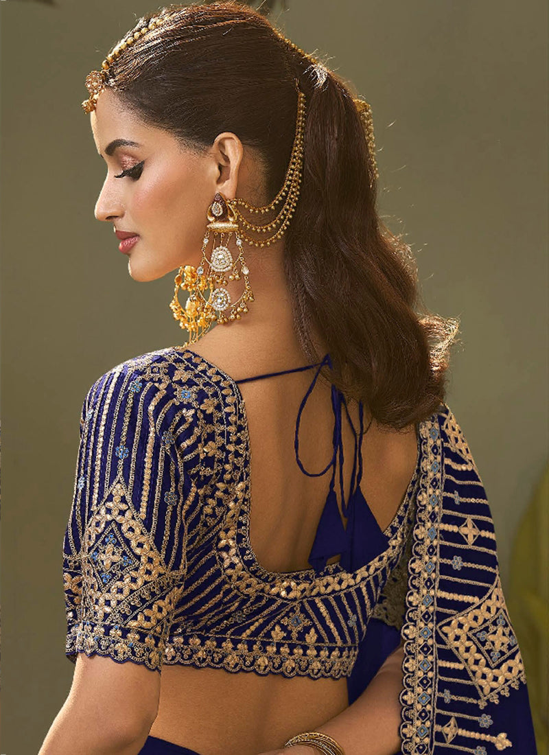 Bemberg Silk Royal Blue Wedding Wear Heavy Work Wedding Saree 387272