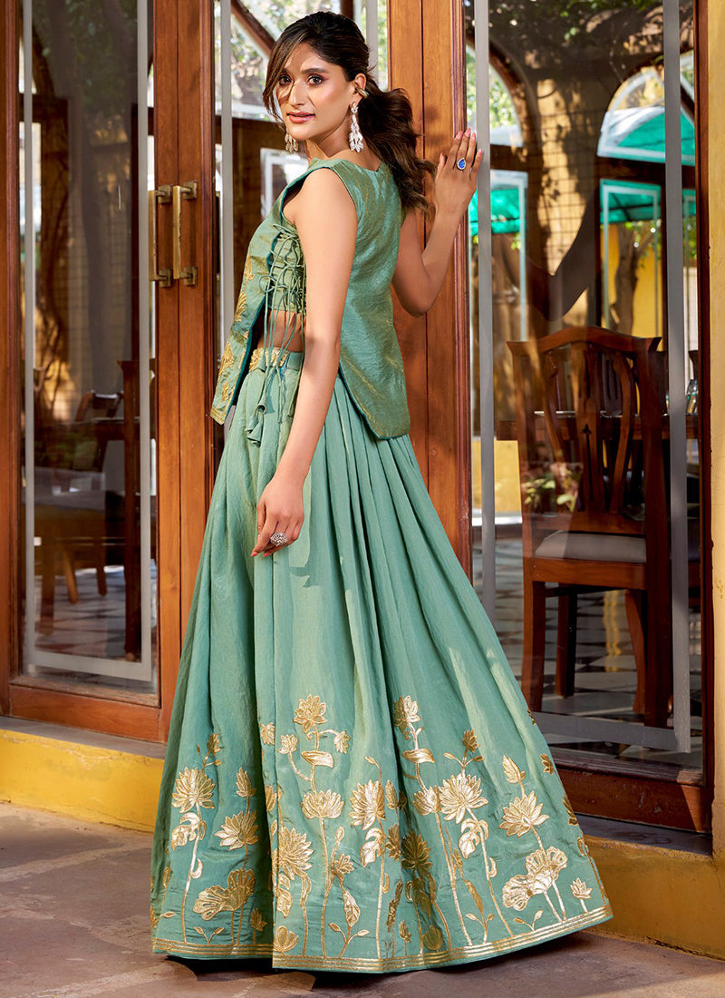 Sea Green Shimmer Zari Work Festival Wear Readymade Lehenga Choli SW736712
