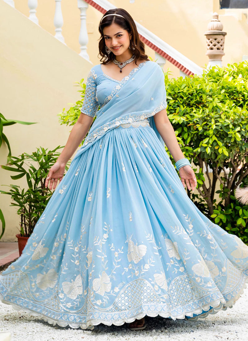 Rangoli Silk Sky Blue Wedding Wear Embroidery Work Lehenga Choli 385676