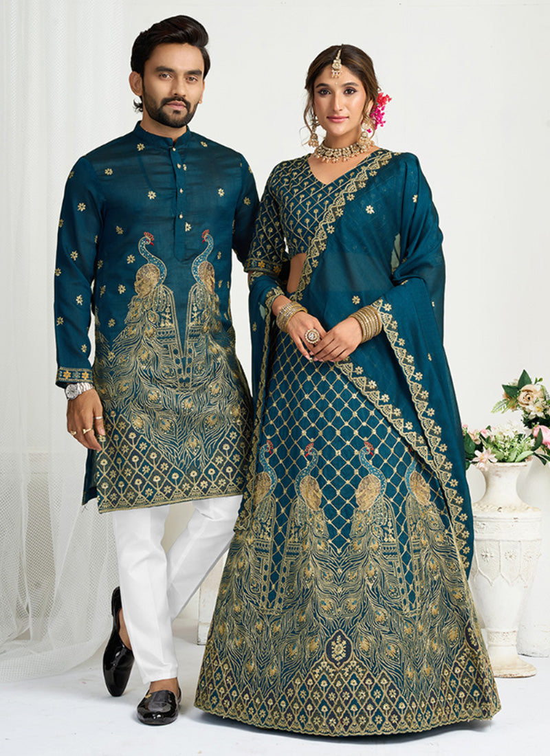 Silk Teal Blue Party Wear Zari Embroidery Work Lehenga Choli 386038