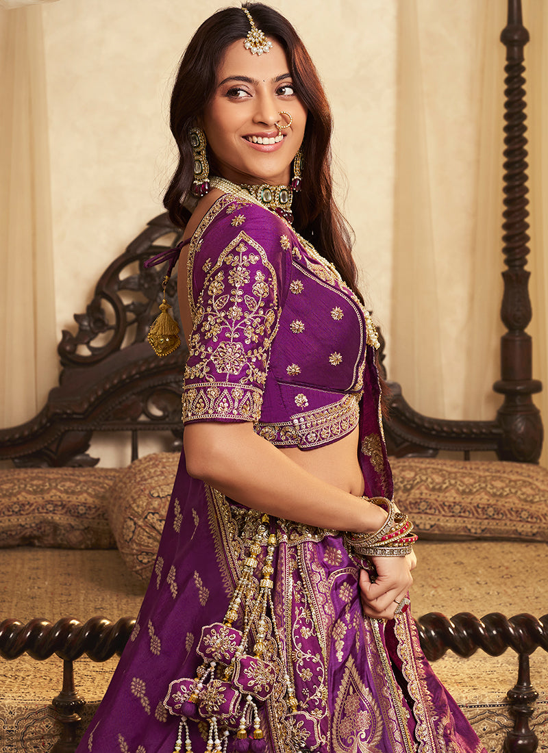 Violet Banarasi Silk Weaving Work Wedding Wear Wedding Lehenga Choli SW747300