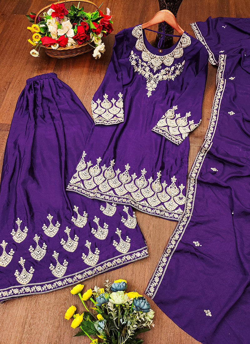 Chinon Violet Festival Wear Sequin Embroidery Work Readymade Plazzo Suit 386161