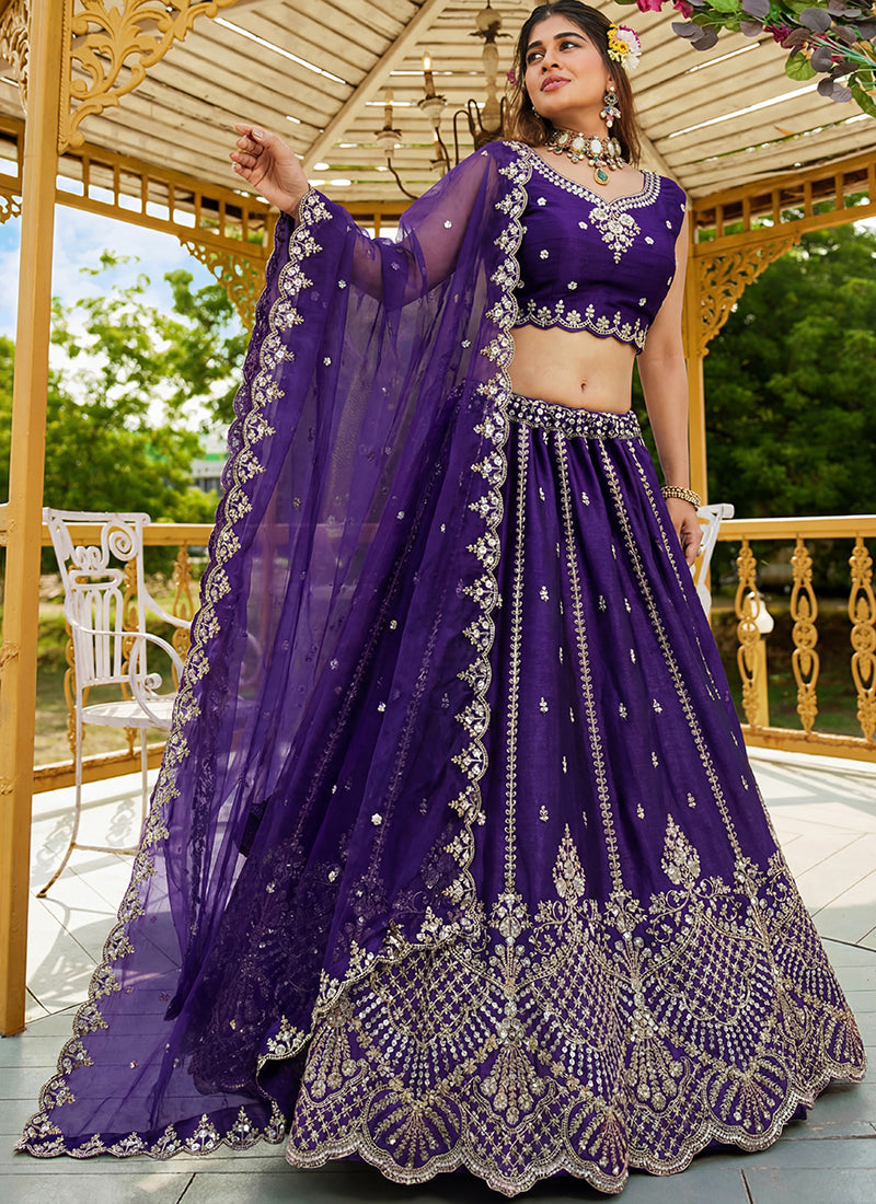Violet Satin Hand Work Wedding Wear Lehenga Choli SW121118