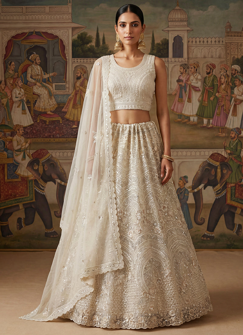 White Net Sequins Work Bridal Wear Lehenga Choli SW377885