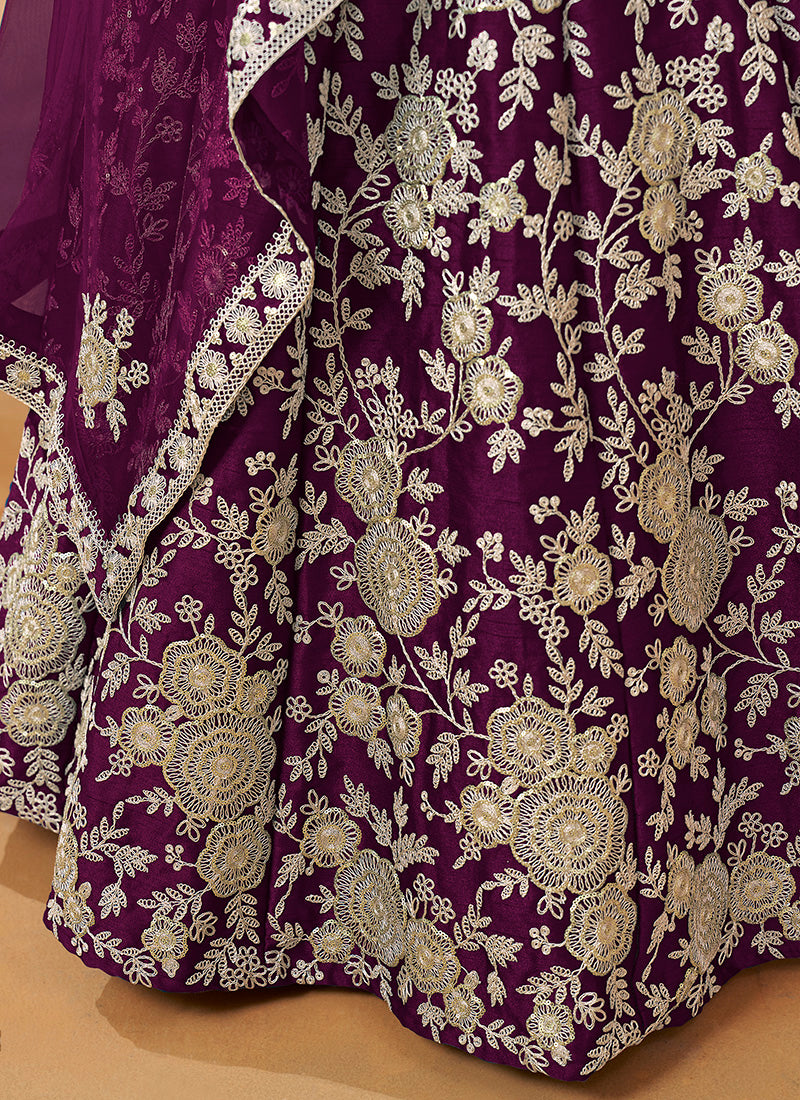 386704 Art Silk Wine Wedding Wear Zari Embroidery Work Lehenga Choli