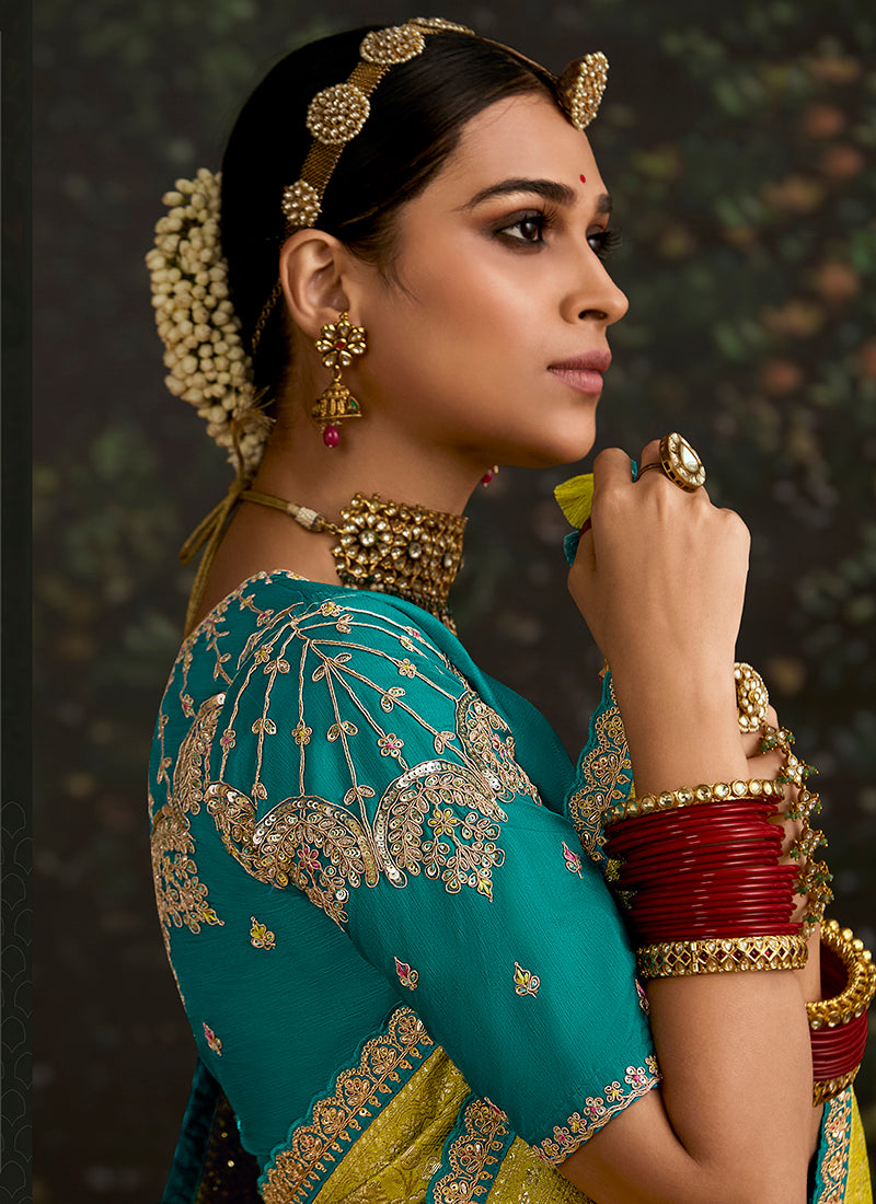 Yellow Dola Silk Embroidery Work Festival Wear Saree SW438853