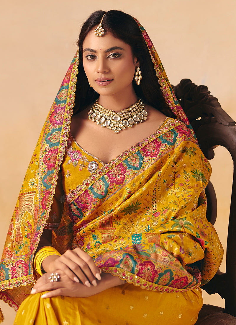 Yellow Silk Sequins Work Wedding Wear Saree SW388959