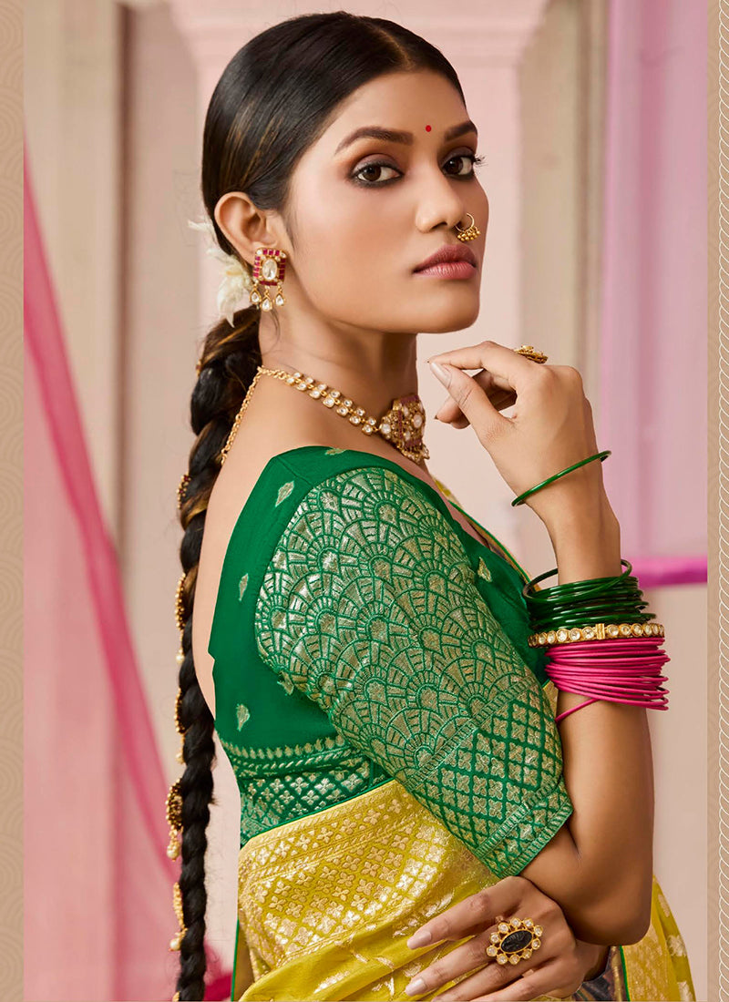 Yellow Viscose Silk Embroidery Work Occasional Wear Saree SW169185