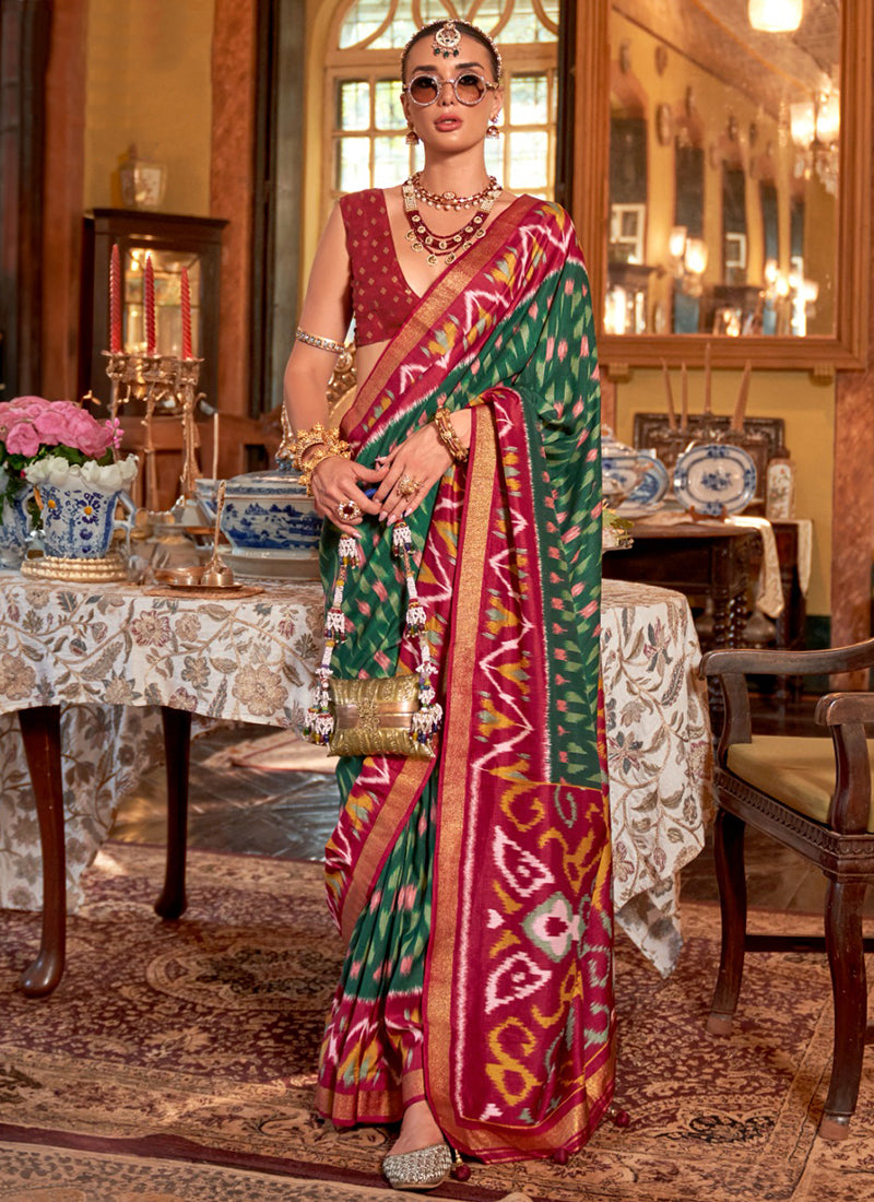 P.v Silk Multi Color Occasional Wear Printed Work Saree 386986