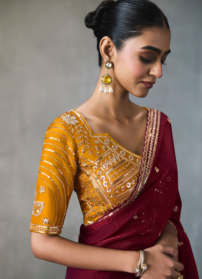 Maroon Silk Embroidery Work Festive Wear Saree SW405342