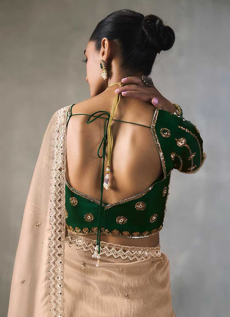 Cream Silk Embroidery Work Festive Wear Saree SW405347