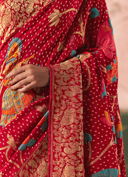 Georgette Red Wedding Wear Weaving Work Saree 386721