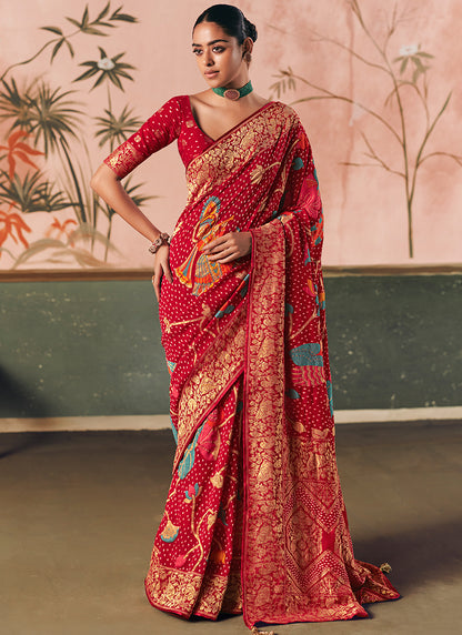 Georgette Red Wedding Wear Weaving Work Saree 386721
