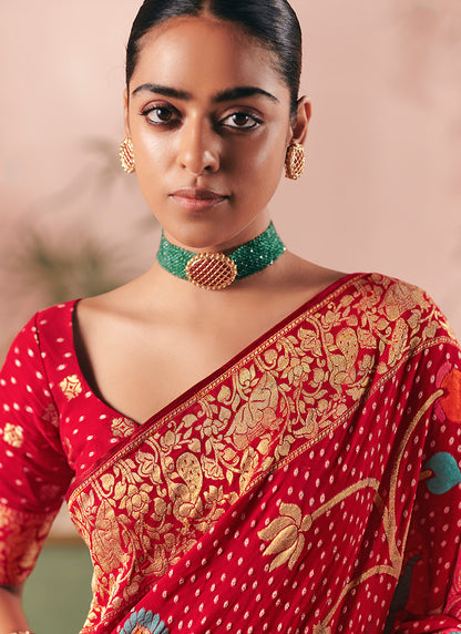 Georgette Red Wedding Wear Weaving Work Saree 386721