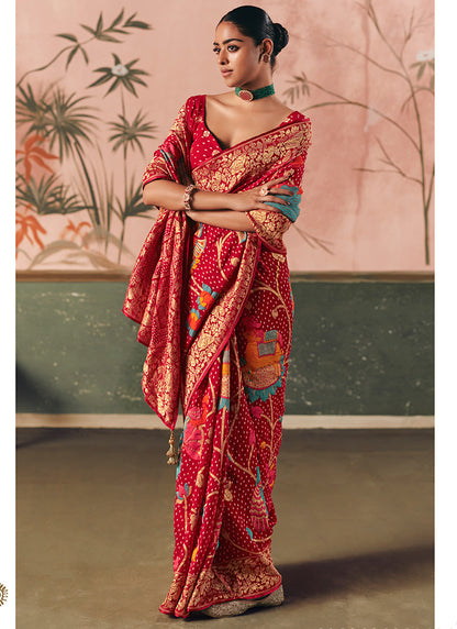 Georgette Red Wedding Wear Weaving Work Saree 386721
