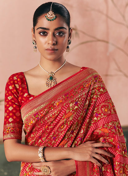 Georgette Red Wedding Wear Weaving Work Saree 386724