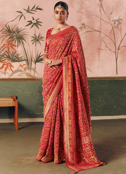 Georgette Red Wedding Wear Weaving Work Saree 386724