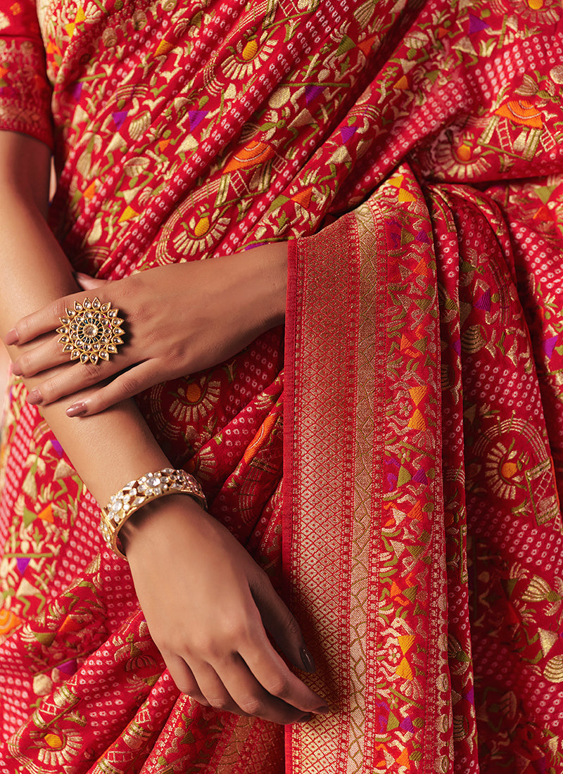 Georgette Red Wedding Wear Weaving Work Saree 386724