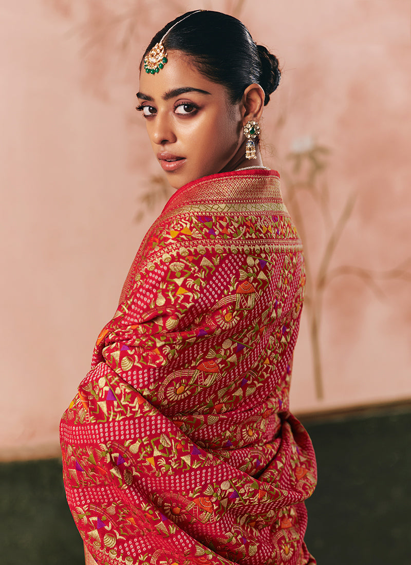 Georgette Red Wedding Wear Weaving Work Saree 386724