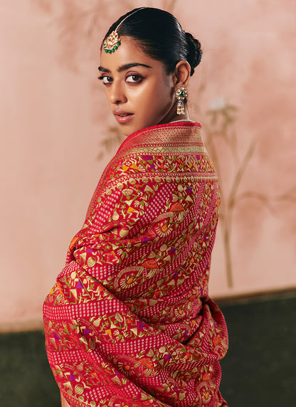 Georgette Red Wedding Wear Weaving Work Saree 386724