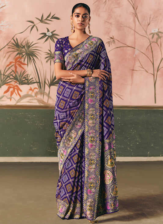 Georgette Purple Wedding Wear Weaving Work Saree 386725