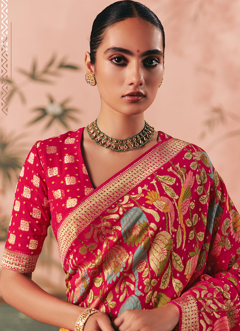 Georgette Red Wedding Wear Weaving Work Saree 386726