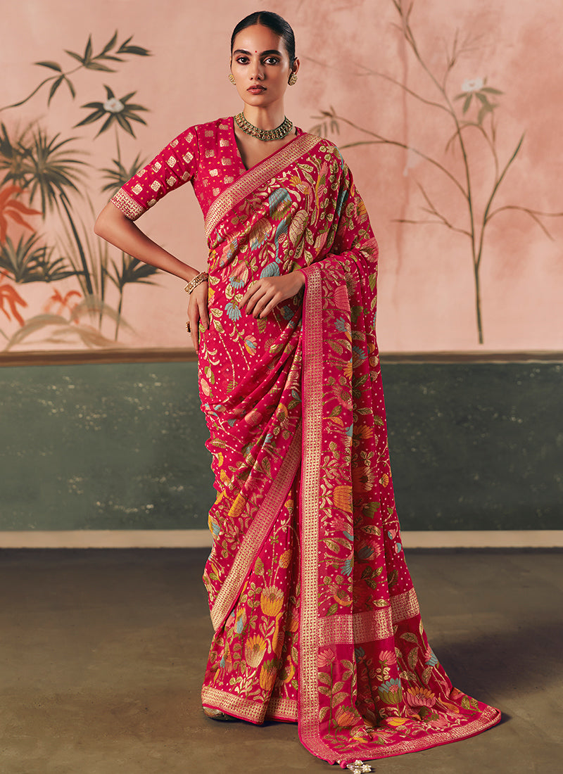 Georgette Red Wedding Wear Weaving Work Saree 386726