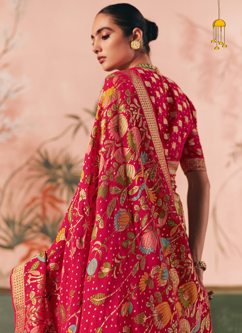 Georgette Red Wedding Wear Weaving Work Saree 386726
