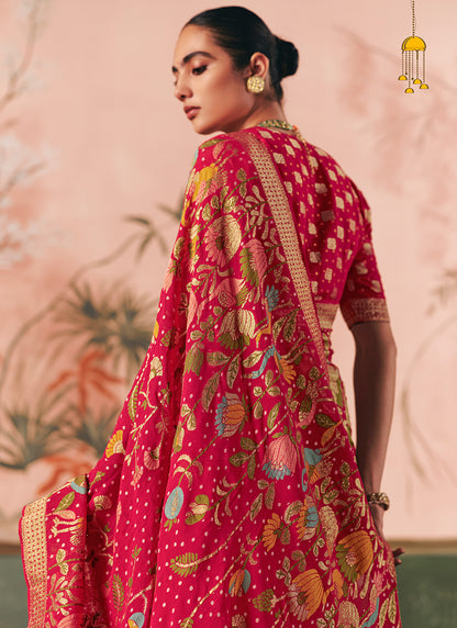 Georgette Red Wedding Wear Weaving Work Saree 386726