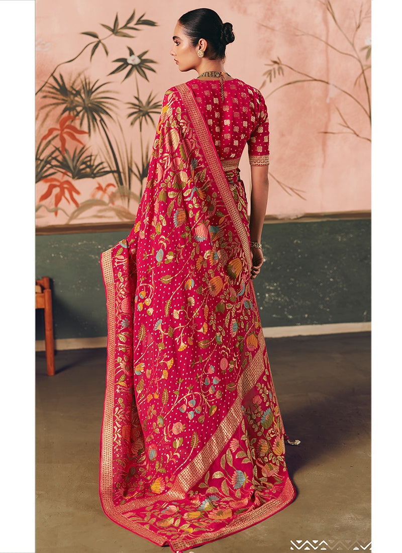 Georgette Red Wedding Wear Weaving Work Saree 386726