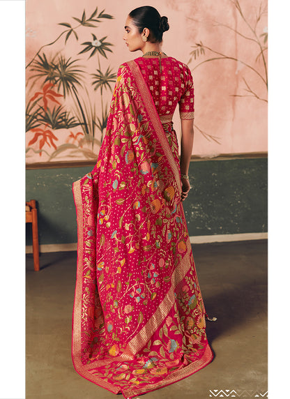 Georgette Red Wedding Wear Weaving Work Saree 386726