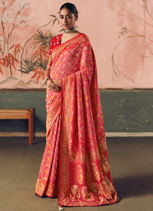 Georgette Red Wedding Wear Weaving Work Saree 386727