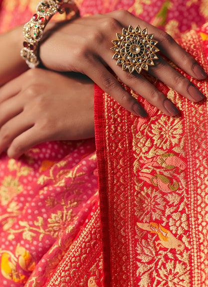 Georgette Red Wedding Wear Weaving Work Saree 386727