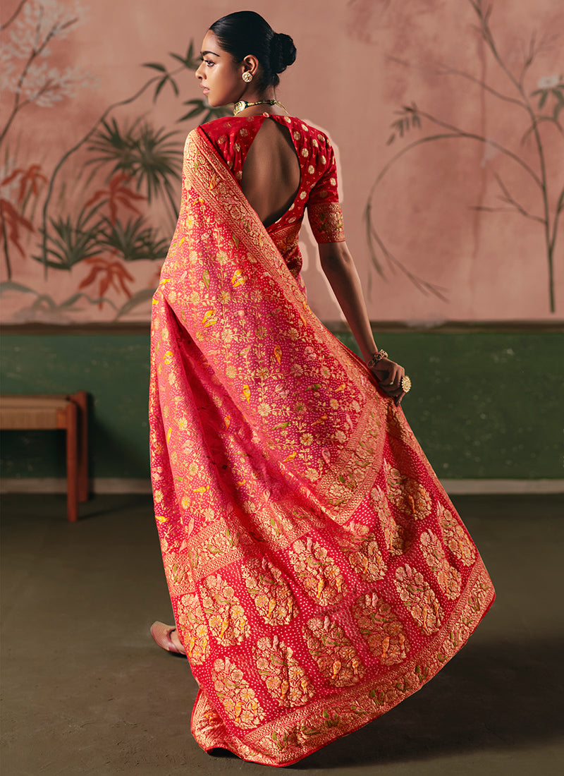 Georgette Red Wedding Wear Weaving Work Saree 386727