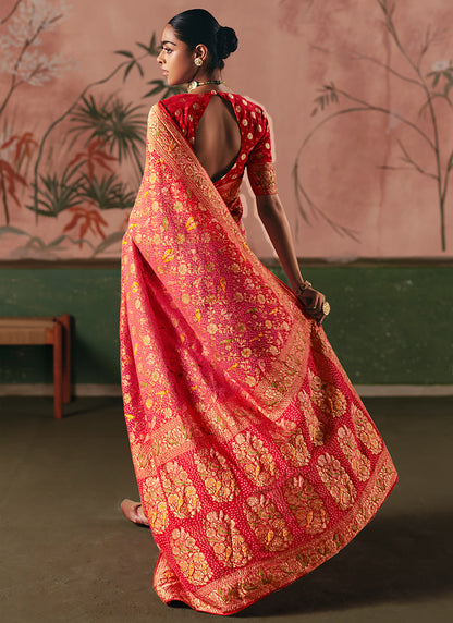 Georgette Red Wedding Wear Weaving Work Saree 386727