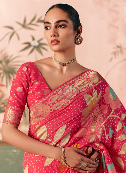 Georgette Pink Wedding Wear Weaving Work Saree 386729