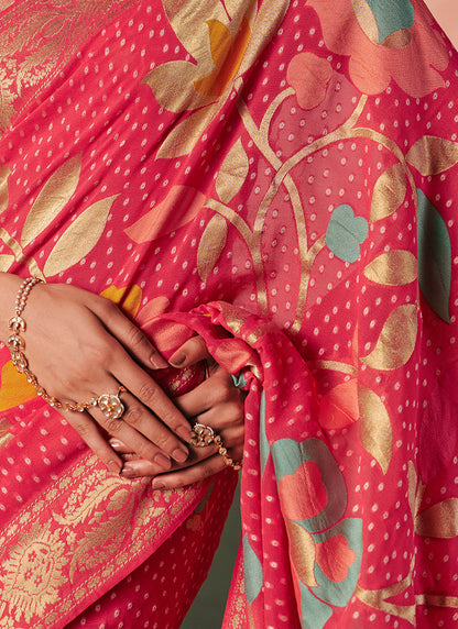 Georgette Pink Wedding Wear Weaving Work Saree 386729