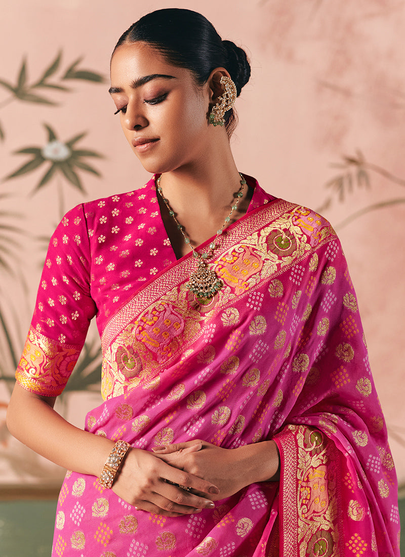 Georgette Pink Wedding Wear Weaving Work Saree 386731