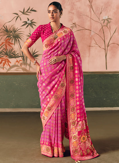 Georgette Pink Wedding Wear Weaving Work Saree 386731