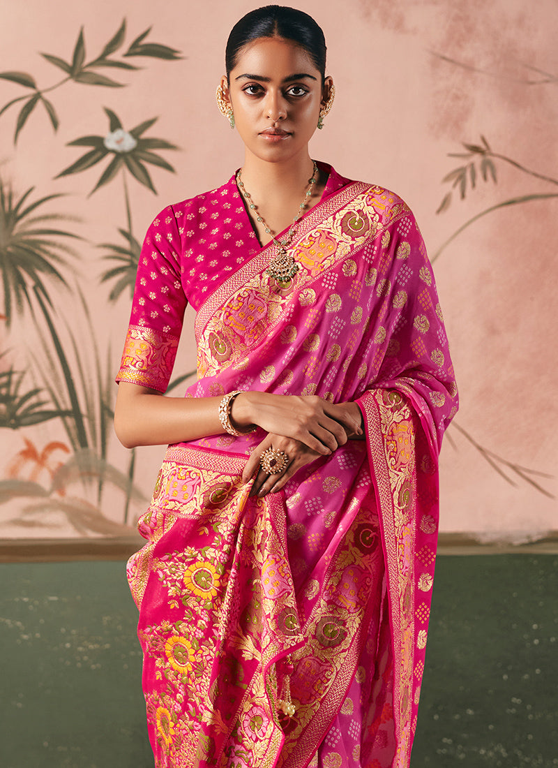 Georgette Pink Wedding Wear Weaving Work Saree 386731