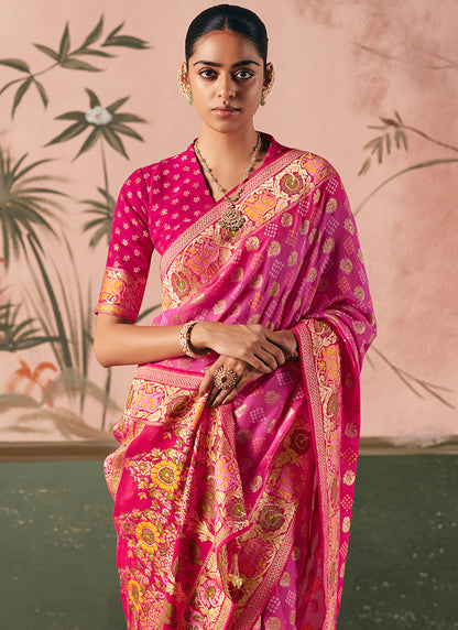 Georgette Pink Wedding Wear Weaving Work Saree 386731