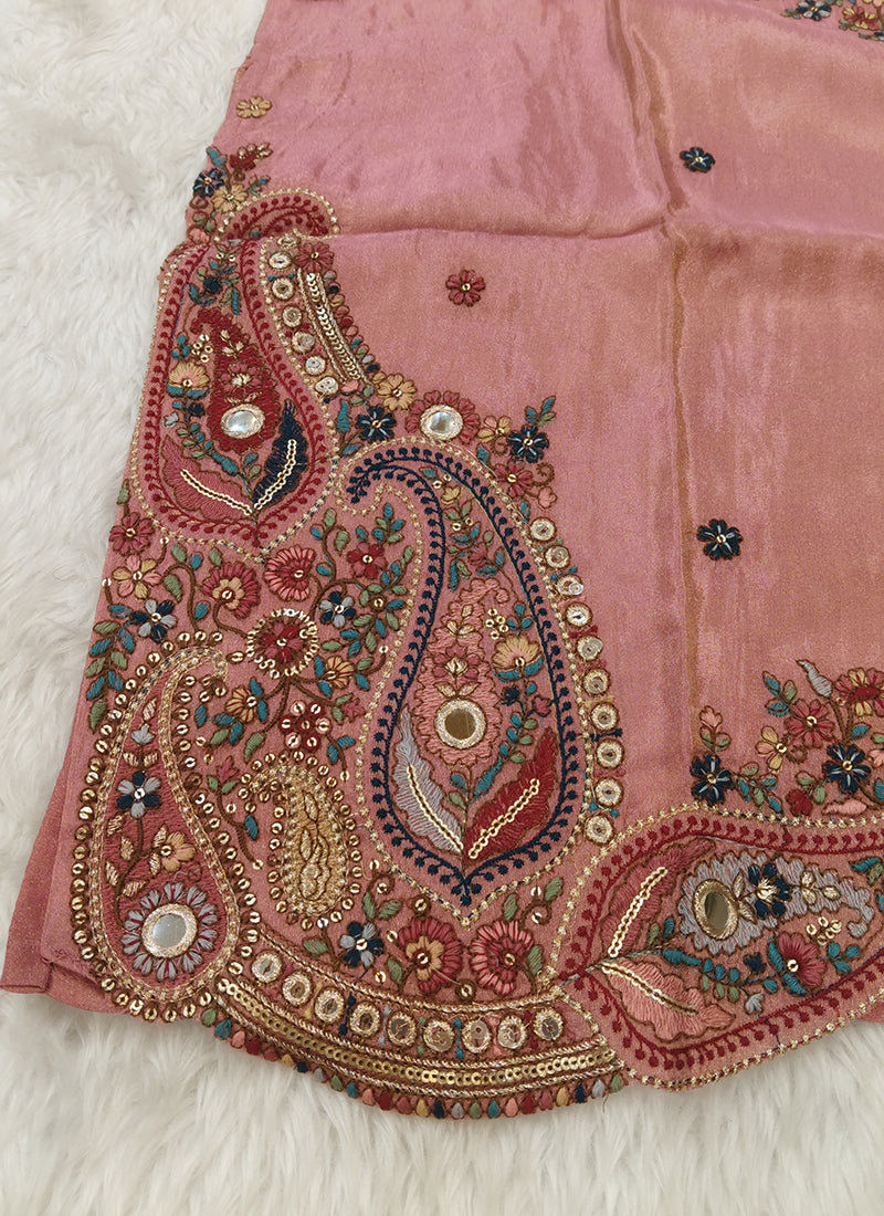 Dusty Rose Paisley Embroidered Sharara Suit with Dupatta EF-A-1285