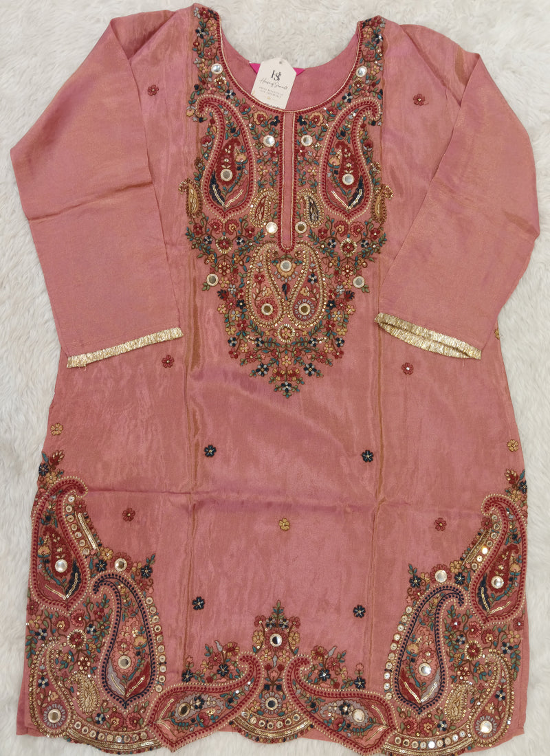 Dusty Rose Paisley Embroidered Sharara Suit with Dupatta EF-A-1285