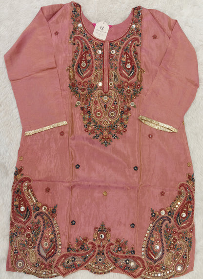 Dusty Rose Paisley Embroidered Sharara Suit with Dupatta EF-A-1285