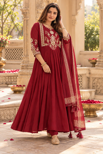 Maroon Zari Embroidered Anarkali Suit with Dupatta EF-S1425