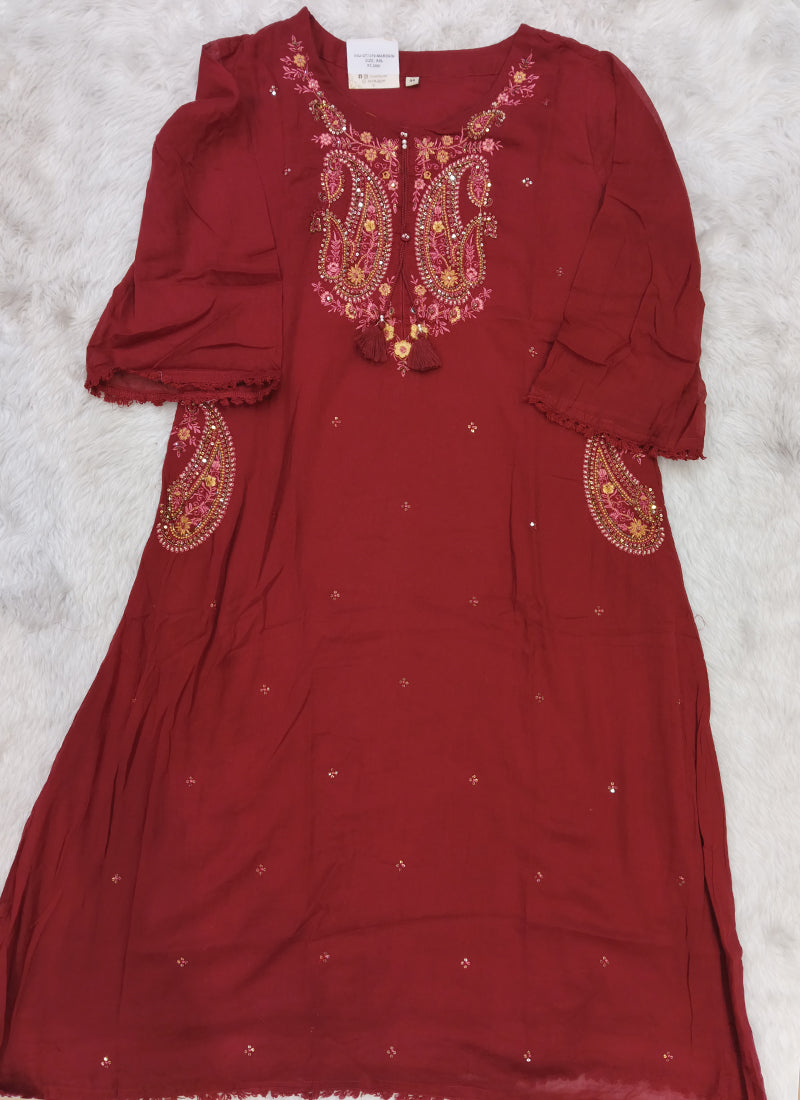 Maroon Zari Embroidered Anarkali Suit with Dupatta EF-S1425