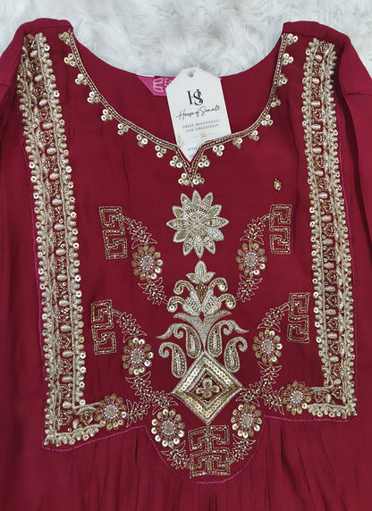 Maroon Zari Embroidered Anarkali Suit with Dupatta EF-S1425