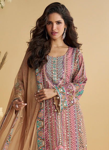 Crepe Silk Multi Color Wedding Wear Sequins Work Readymade Plazzo Suit 387000